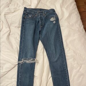 Levi's women’s Blue Distressed Skinny Leg 501 Jeans